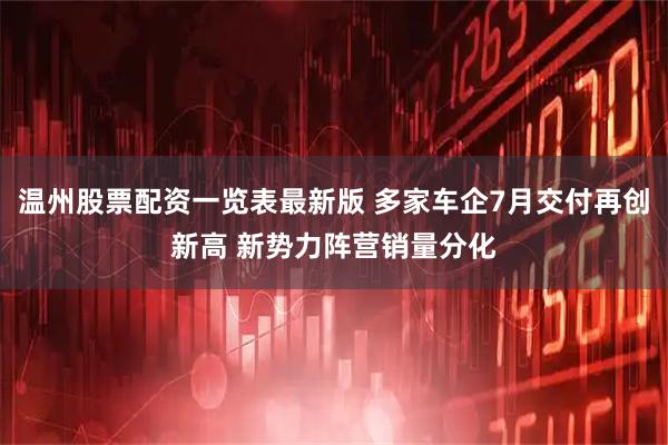 温州股票配资一览表最新版 多家车企7月交付再创新高 新势力阵营销量分化