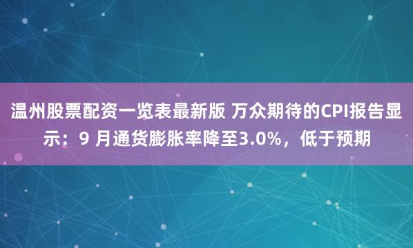 温州股票配资一览表最新版 万众期待的CPI报告显示:9 月通货膨胀率降至3.0%,低于预期